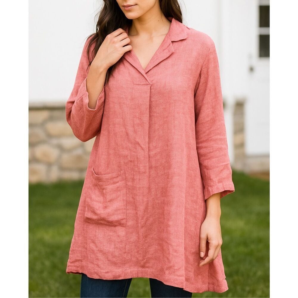 Flax NWOT pink dress with pocket boho linen size medium